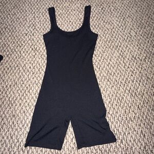 Black Sleeveless Ribbed Romper